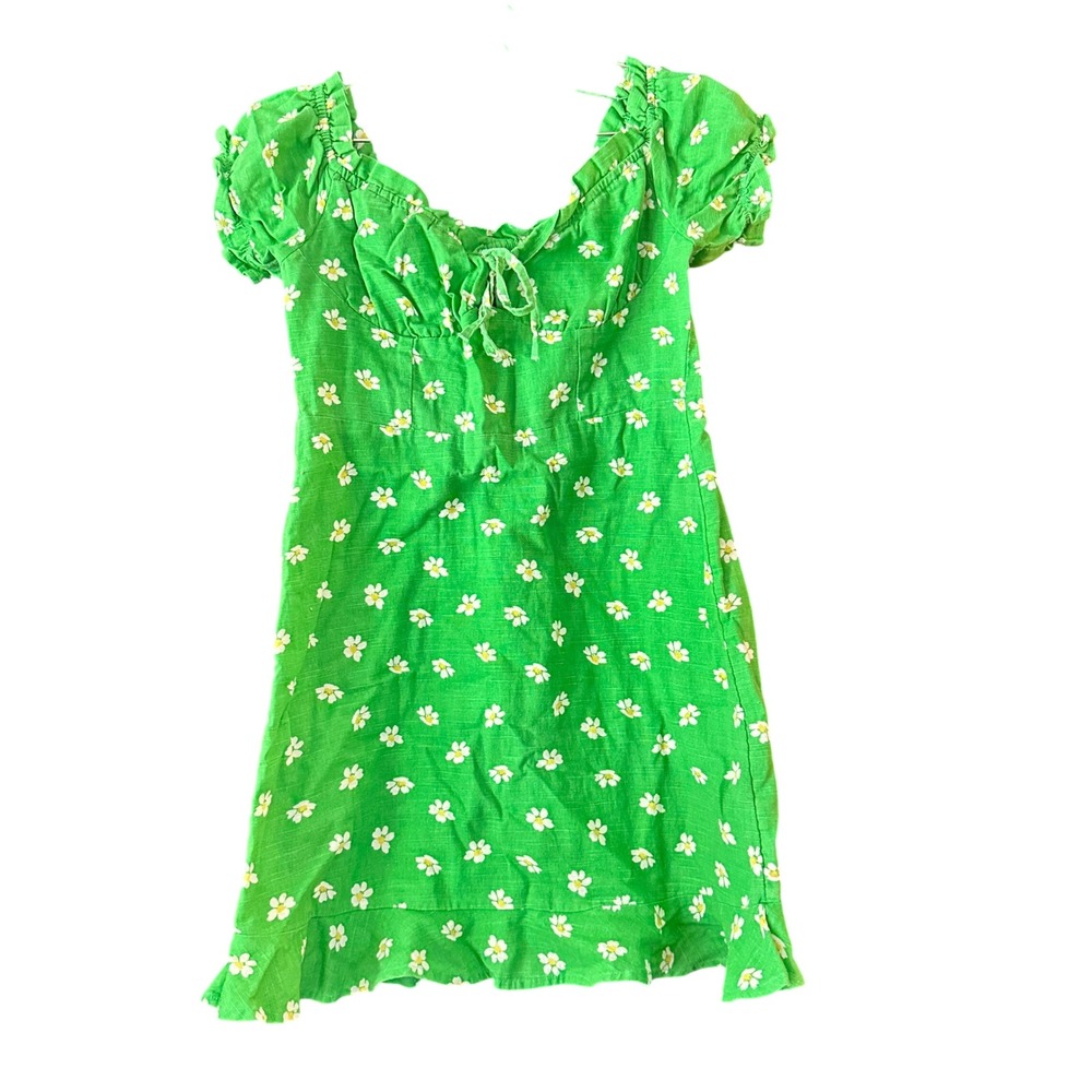 Urban Outfitters Green Daisy Floral Mini Dress Ruffle Smocked Cottagecore‎ Small